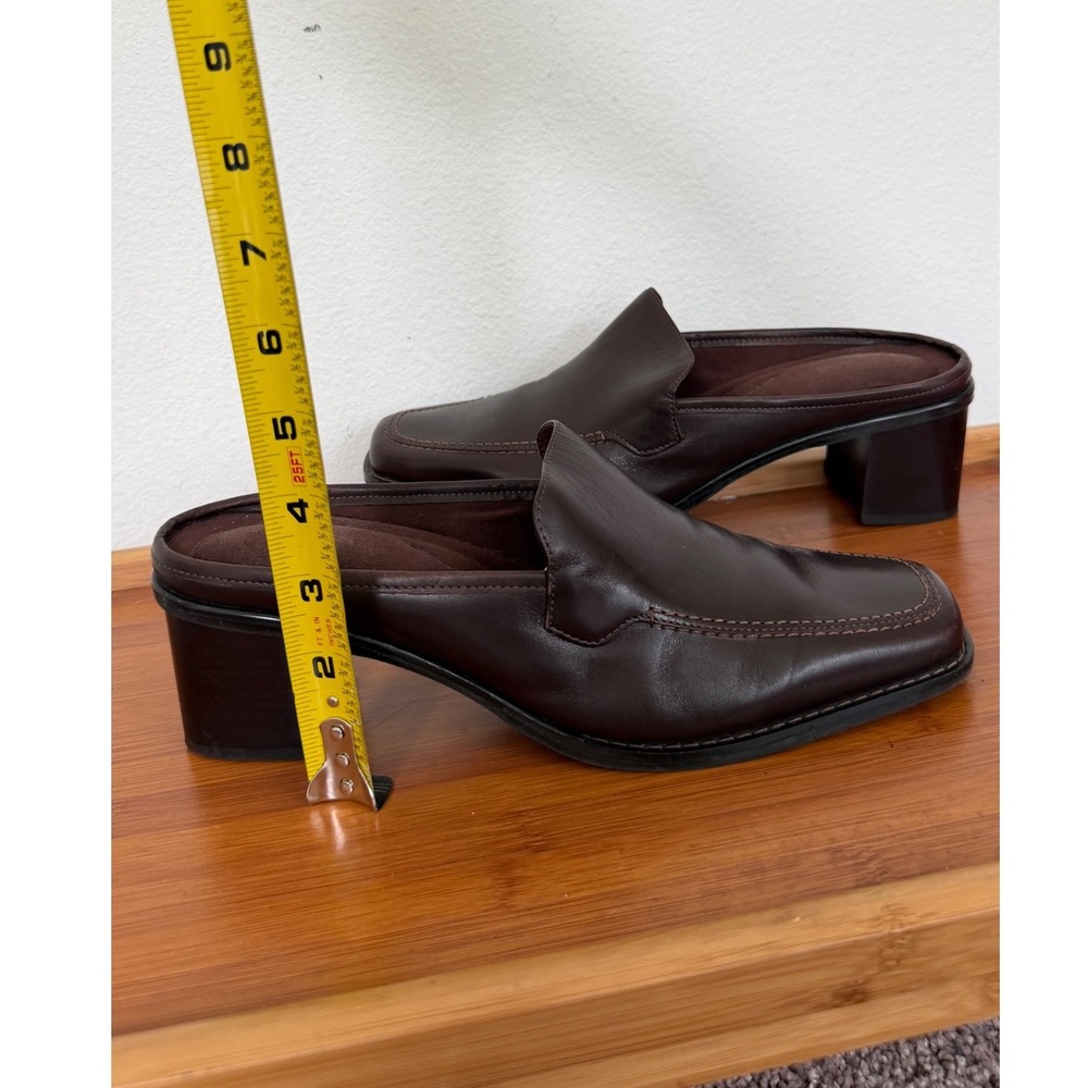Bass Ceecee Brown Leather Square Toe Block Heel Mules 9.5M 621020A-206 Preppy - Picture 6 of 16